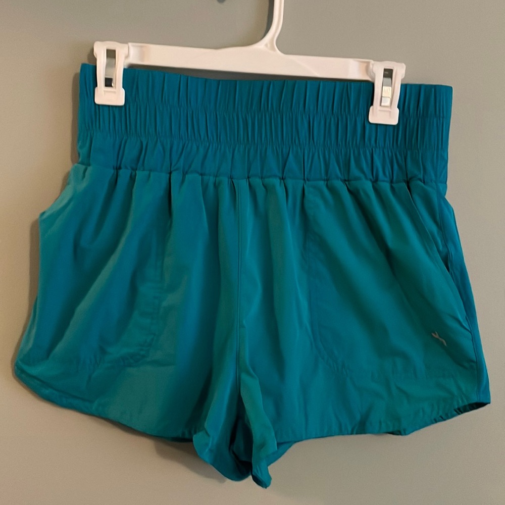 Joylab lined running workout shorts. High waist with wide band. Size S, aqua